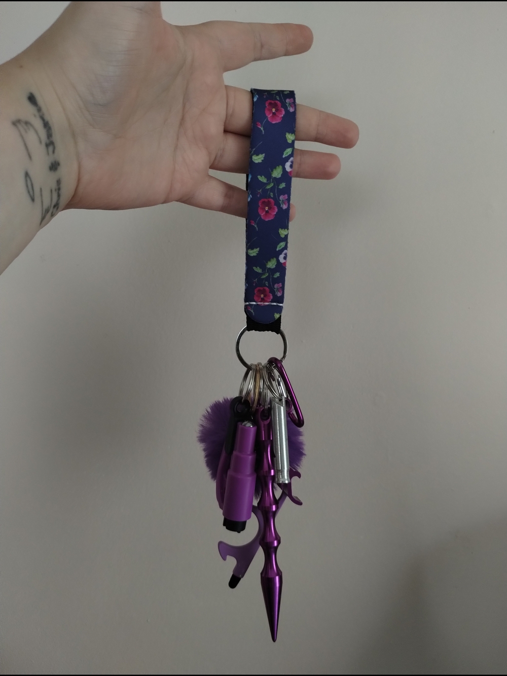 Floral Purple Wristlet Keychain with Purple Accent Charms